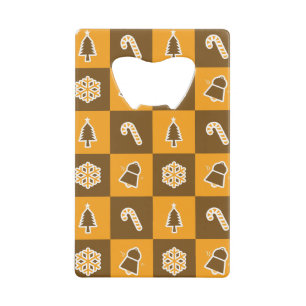 Festive Holiday Grid Pattern Credit Card Bottle Opener
