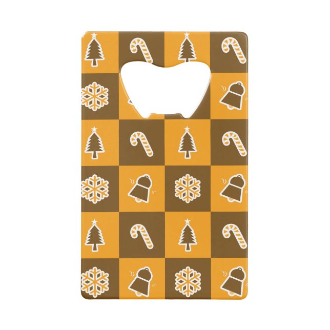 Festive Holiday Grid Pattern Credit Card Bottle Opener (Front)
