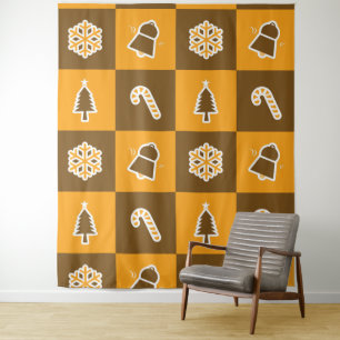 Festive Holiday Grid Pattern Tapestry