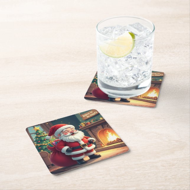 Festive Holiday Home Accent - Christmas Decorative Square Paper Coaster (Insitu)