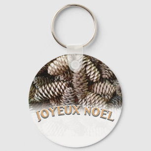 Festive Holiday Joyeux Noel Pine Cone Keychain