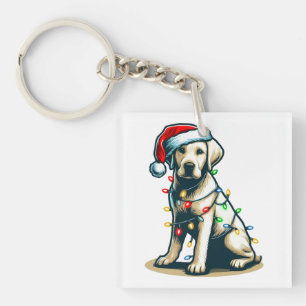Festive Holiday Labrador Dog with Christmas Light Keychain