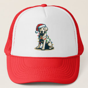 Festive Holiday Labrador Dog with Christmas Light Trucker Hat
