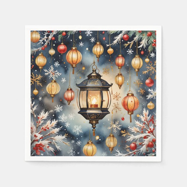 Festive Holiday Lanterns Napkin (Front)