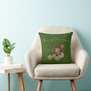 Festive Holiday Laurel Green Throw Pillow