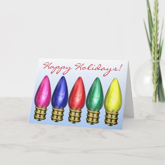 Festive Holiday Light Bulbs Christmas Card (Front)