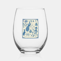 Festive Holiday Mahjong Toile Wine Glass
