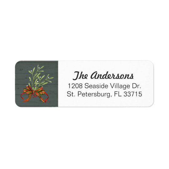 Festive Holiday Mistletoe and Ribbon Return Address Label