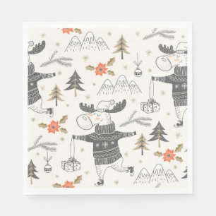 Festive Holiday Moose Drawing Napkin