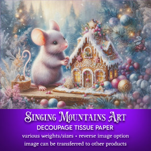 Festive Holiday Mouse Gingerbread House Decoupage Tissue Paper