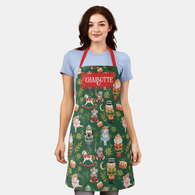 Festive Holiday Nutcracker Ballet Characters Name Apron (Worn)