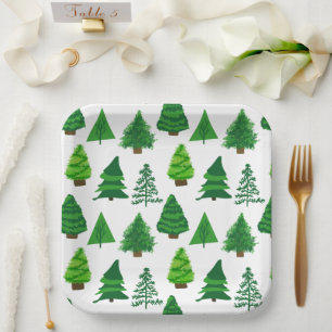 Festive Holiday Party Christmas Trees Paper Plate
