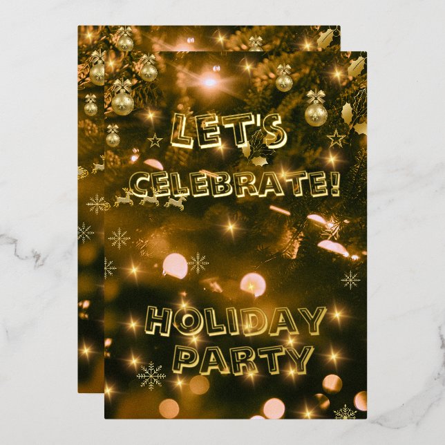Festive Holiday Party Invite,Black and Gold (Front/Back)