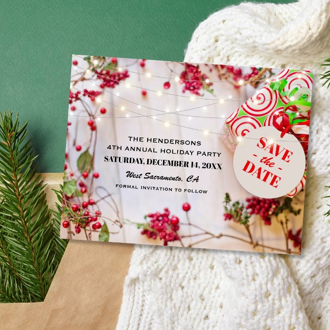 Festive Holiday Party Save the Date Postcard (Creator Uploaded)