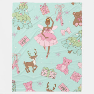 Festive Holiday Pastel Black Ballerina Teddy Bears Fleece Blanket
