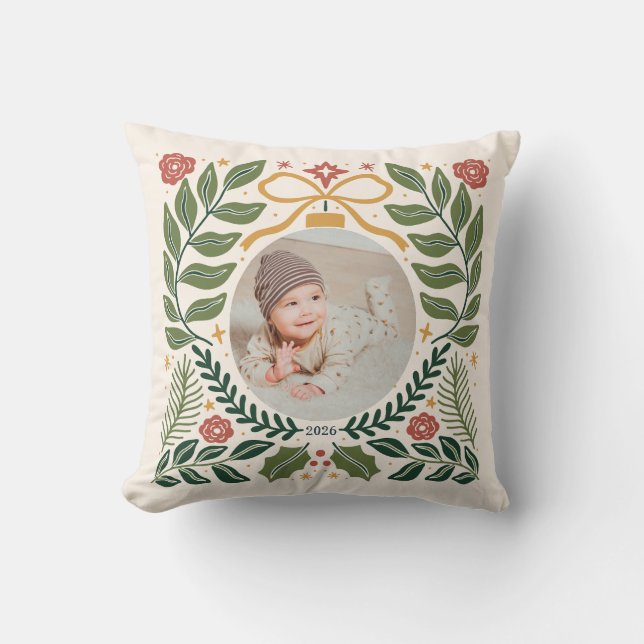 Festive Holiday Photo  Throw Pillow (Front)