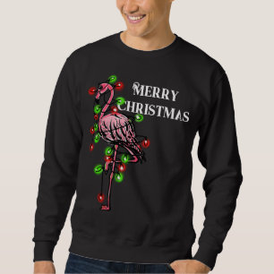 Festive holiday pink flamingo, red green twinkle sweatshirt