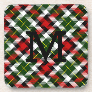 Festive Holiday Plaid Initial Red Green White Coaster