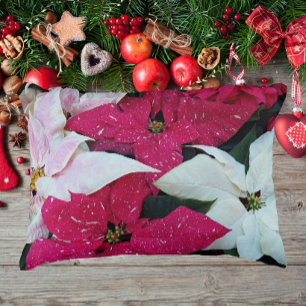 Festive Holiday Poinsettia Plants Floral Accent Pillow
