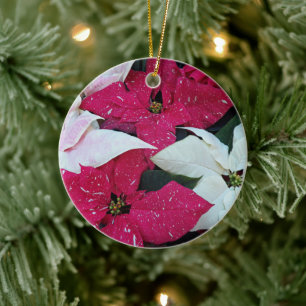 Festive Holiday Poinsettias Floral Ceramic Ornament