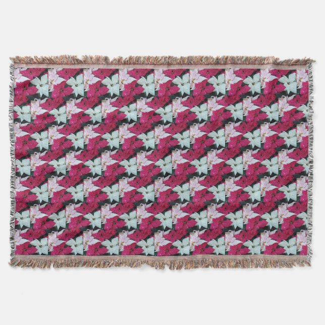 Festive Holiday Poinsettias Floral Throw Blanket (Front)