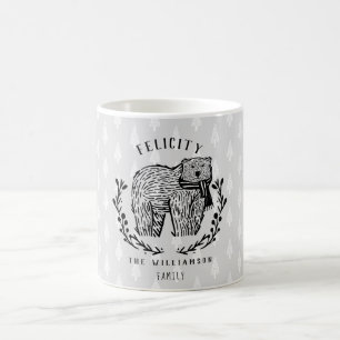 Festive Holiday Polar Bear Etching Family Monogram Coffee Mug