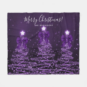 Festive Holiday Purple Christmas Trees Bows Fleece Blanket