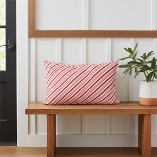 Festive Holiday Red and White Candy Cane Stripes Accent Pillow