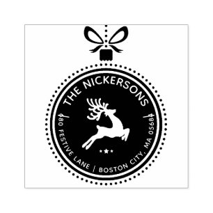 Festive Holiday Reindeer Ornament Return Address Rubber Stamp
