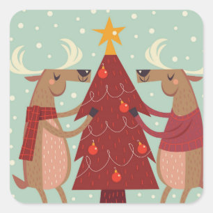 Festive Holiday Reindeer Square Sticker