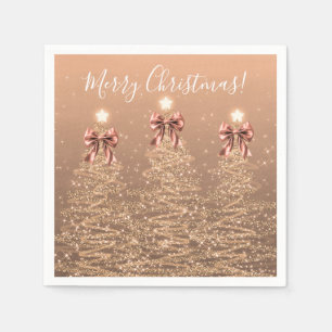 Festive Holiday Rose Gold Christmas Trees Bows Napkin