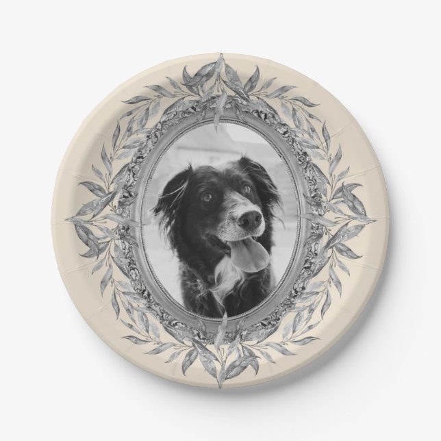 Festive Holiday Silver Frame Photo Paper Plate (Front)