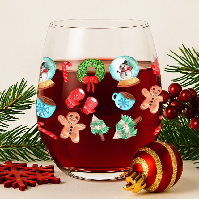 Festive Holiday Stemless Wine Glass (Festive Holiday Stemless Wine Glass)