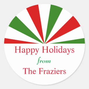 Festive Holiday Stripes Personalized Classic Round Sticker