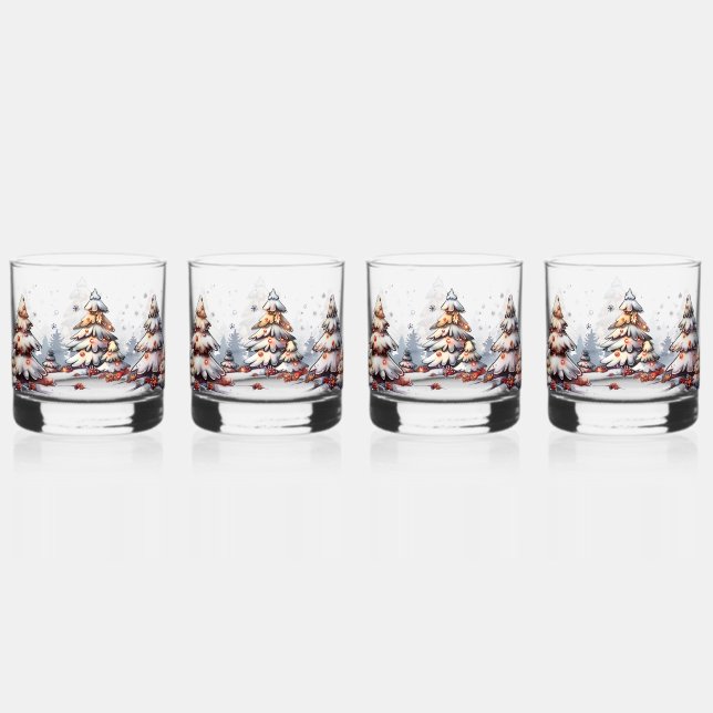 Festive Holiday Tree Glasses  Set of 4 (Front)