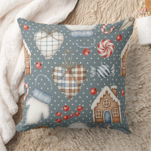 Festive Holiday with Candy Canes and Ornaments Throw Pillow