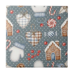 Festive Holiday with Candy Canes and Ornaments Tile