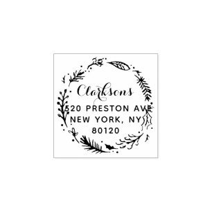 Festive Holiday Wreath Custom Return Address Rubber Stamp