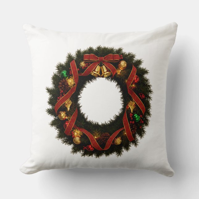 "Festive Holiday Wreath Throw Pillow – Cozy Season (Front)