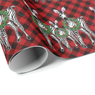 Festive Holiday Zebra Holly wreath   red buffalo   Wrapping Paper