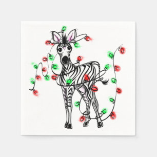 Festive Holiday Zebra, twinkle lights Napkin