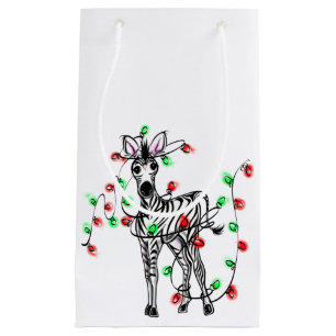 Festive Holiday zebra, twinkle lights Small Gift Bag