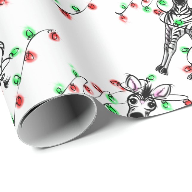 Festive Holiday Zebra, twinkle lights Wrapping Paper (Roll Corner)