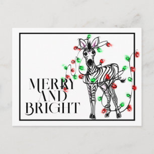 Festive holiday Zebras red green twinkle lights Postcard