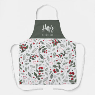 Festive Holly and Berries Christmas Personalized Apron