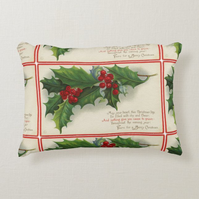 Festive Holly and Berries Stecher Decorative Pillow (Front)