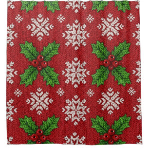 Festive Holly and Snowflake Knit Pattern – Red (2)