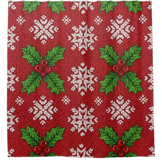 Festive Holly and Snowflake Knit Pattern – Red (2) (Front)