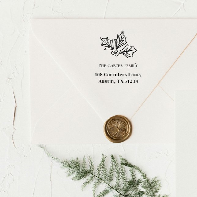 Festive Holly Berries Sketch Return Address Self-inking Stamp (Hand drawn holly berries illustration sketch holiday Christmas return address rubber stamp.)
