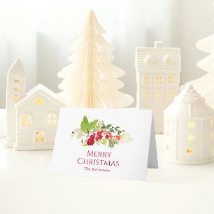 Festive Holly Berry and Evergreen Watercolor Card